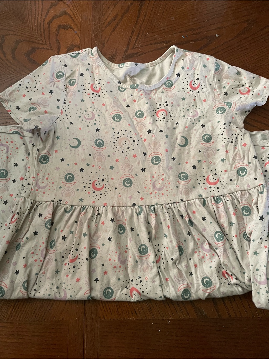 Girls White Dress With Moon & Star Print